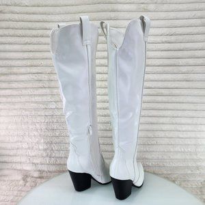 Country Rocker White Vegan Leather Western Cowgirl Cowboy Knee Boots